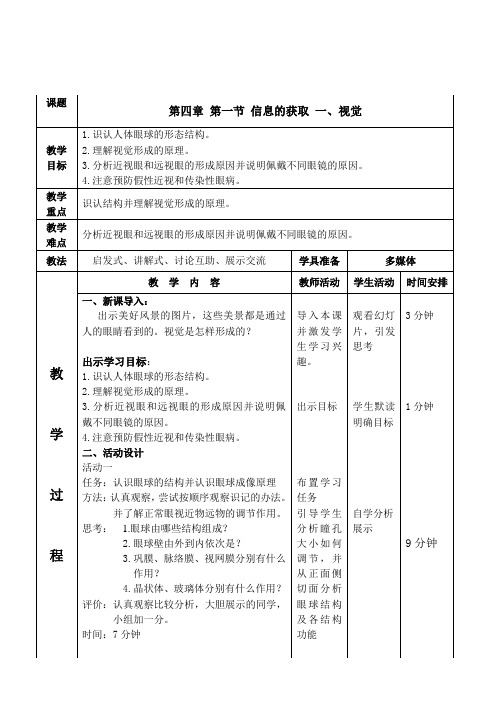 冀教版七年级下册生物 4.1信息的获取  教案设计