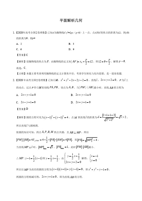 【平面解析几何】真题和模拟题理数汇编(含详答)