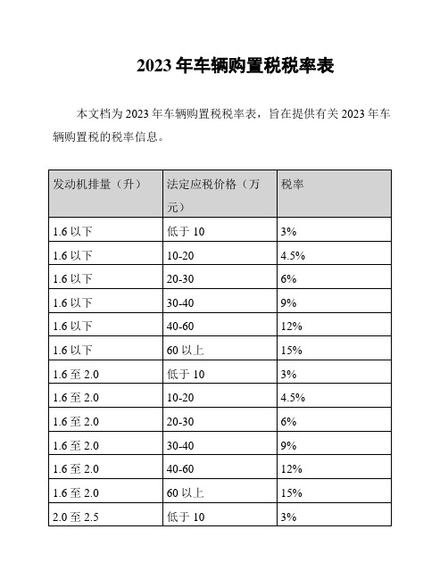 2023年车辆购置税税率表