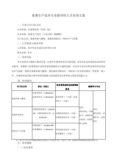 畜禽生产技术专业指导性人才培养方案