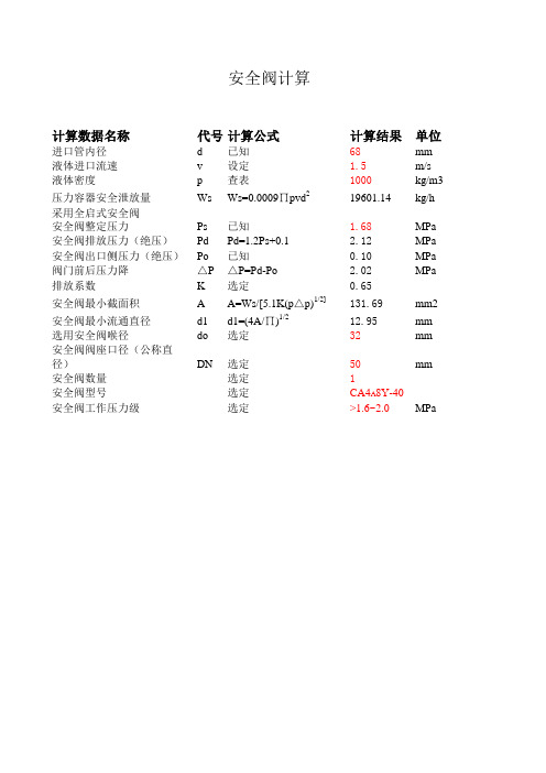 安全阀计算(液体)