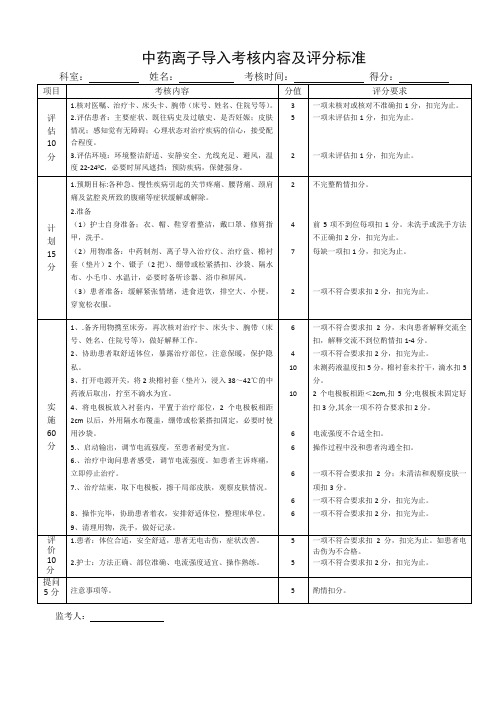 中药离子导入考核内容及评分标准