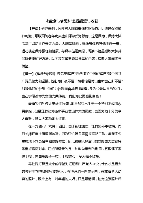 《辉煌与梦想》读后感想与收获