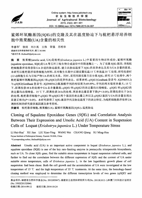 鲨烯环氧酶基因(SQEs)的克隆及其在温度胁迫下与枇杷悬浮培养细