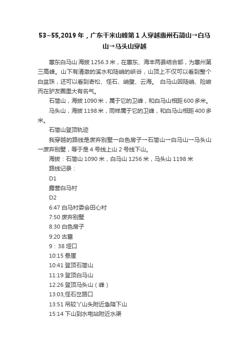 53~55,2019年，广东千米山峰第1人穿越惠州石简山→白马山→马头山穿越