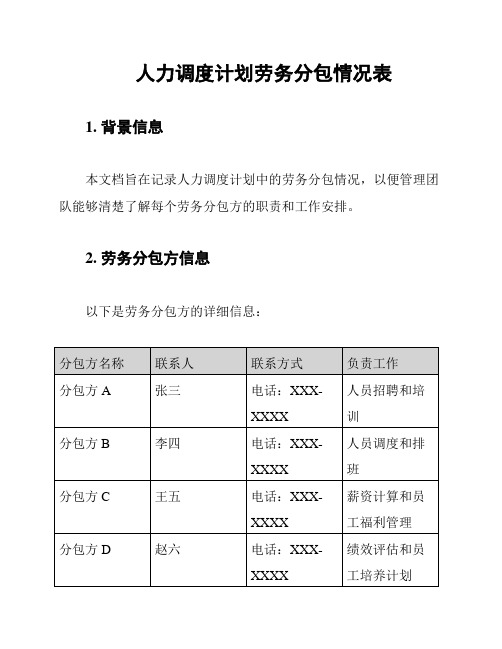 人力调度计划劳务分包情况表