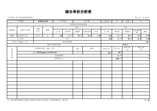 表-09 综合单价分析表_综合布线系统清单报价