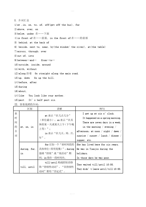 小学六年级英语汇总(介词)