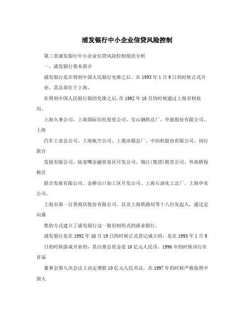 浦发银行中小企业信贷风险控制