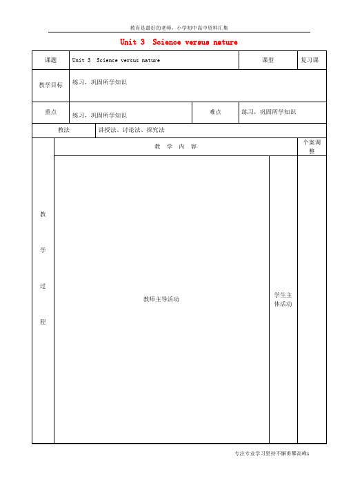 【K12教育学习资料】高三英语 专题复习 Unit 3 Science versus nature(