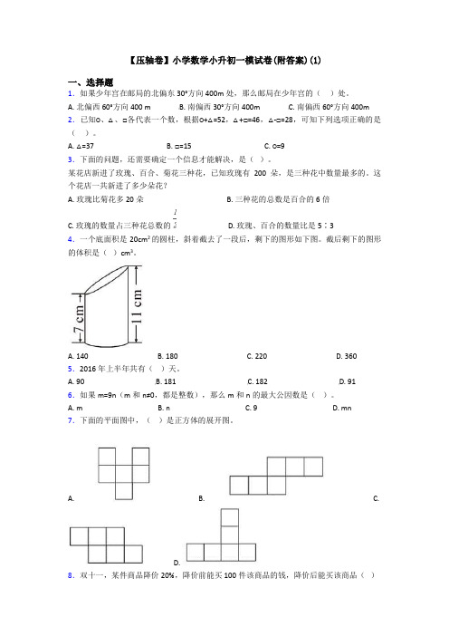 【压轴卷】小学数学小升初一模试卷(附答案)(1)