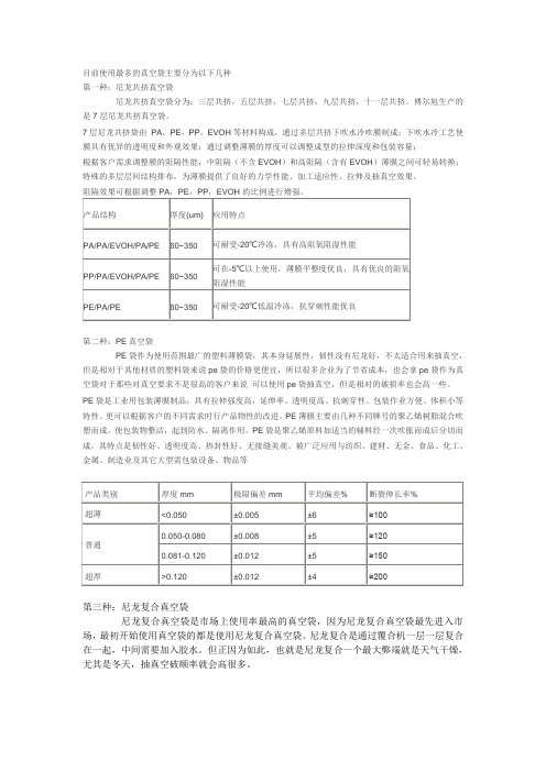 透明真空包装袋的分类