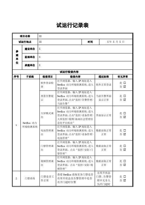 试运行检查记录模板