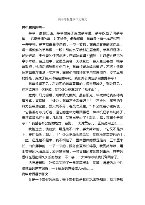 高中寒假趣事作文范文_作文600字_寒假作文_