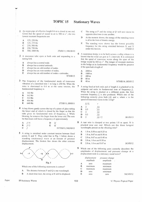 GCE A Level Physics 1976-2003 Topic 15 stationary waves