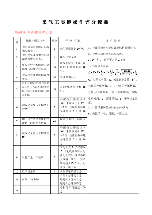 采气工实际操作评分标准