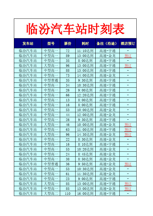 临汾汽车站时刻表