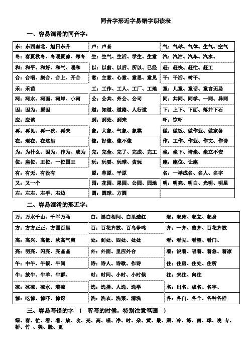 一下容易错的的生字(字表二朗读卷)