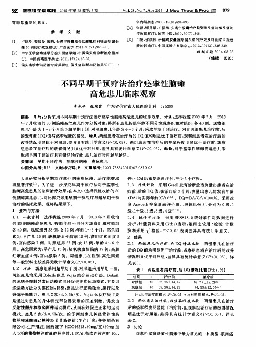 不同早期干预疗法治疗痉挛性脑瘫高危患儿临床观察