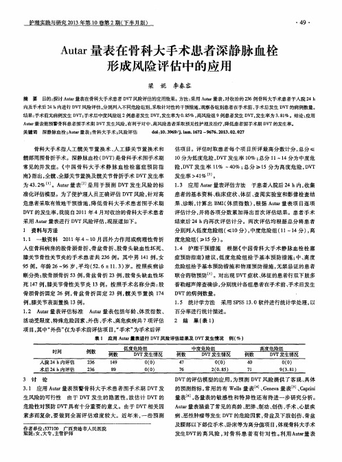 Autar量表在骨科大手术患者深静脉血栓形成风险评估中的应用