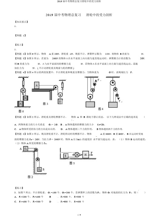 2019届中考物理总复习滑轮中的受力分析