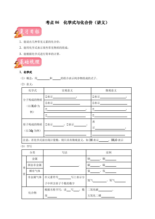 考点06化学式与化合价(讲义)中考一轮复习(原卷版)