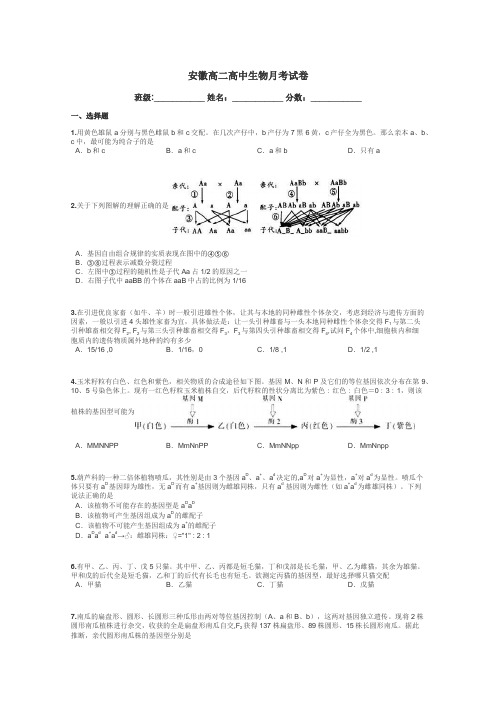 安徽高二高中生物月考试卷带答案解析
