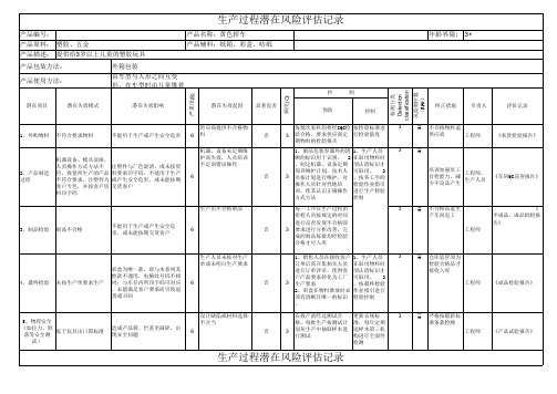 电玩具生产过程潜在风险评估记录