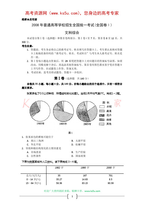 2008年高考试题——文综(全国卷1)