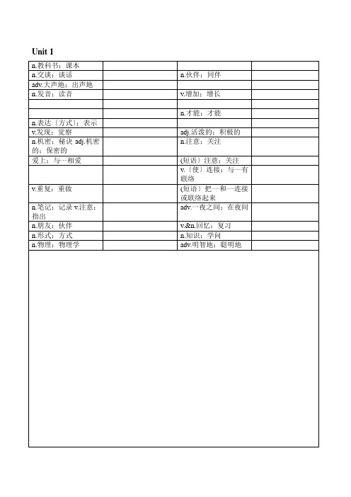 新目标英语九年级全一册单词默写表