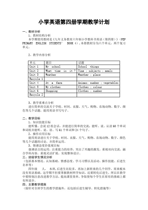 2014年新人教版版pep四年级英语下册教案(全册,51页)