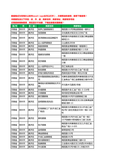 2020新版河南省郑州市惠济区眼镜工商企业公司商家名录名单黄页联系电话号码地址大全139家