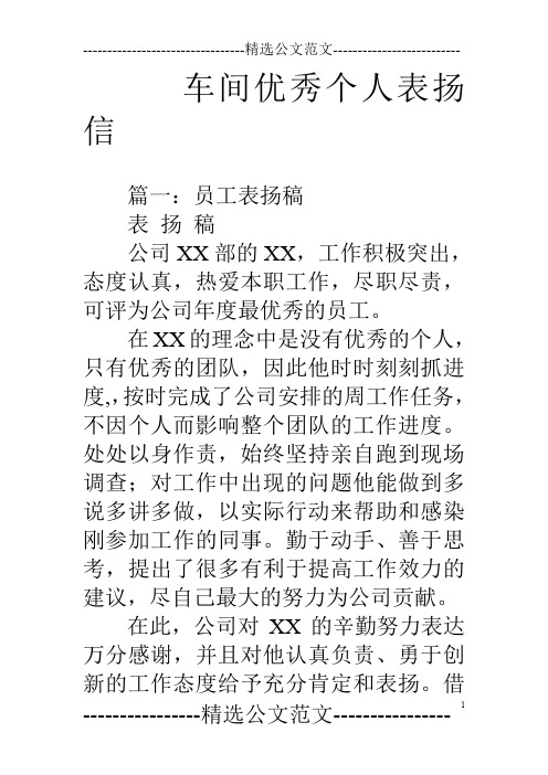 车间优秀个人表扬信