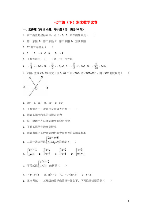 广西玉林市玉州区七年级数学下学期期末试卷(含解析)新人教版