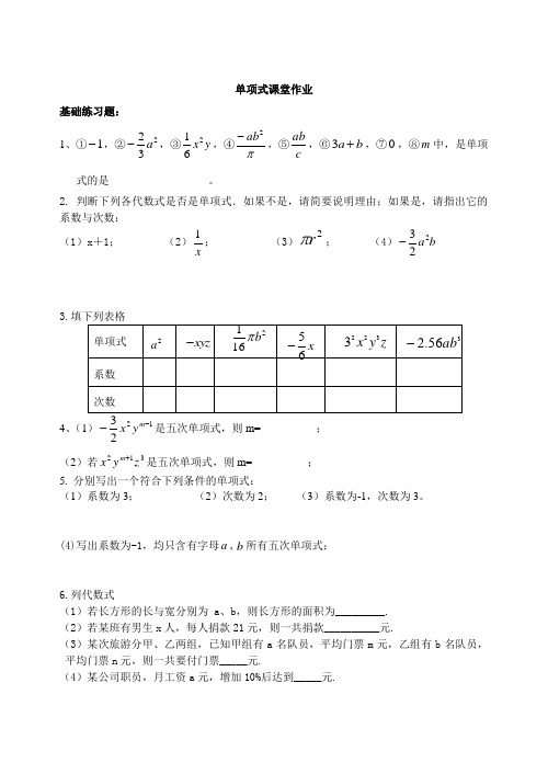 单项式练习题