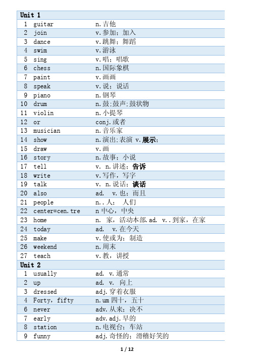 英语词汇小册子-初一七年级下册