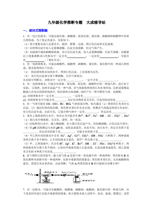 九年级科学推断题专题 经典题目