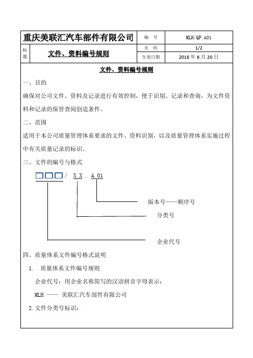 文件资料编号规则