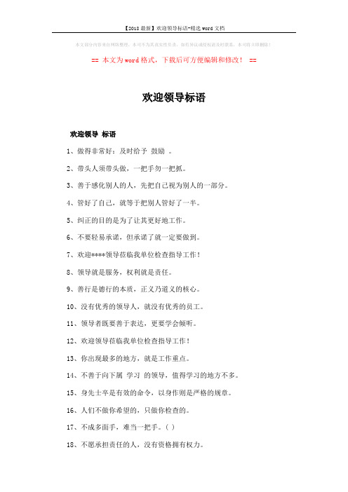 【2018最新】欢迎领导标语-精选word文档 (2页)