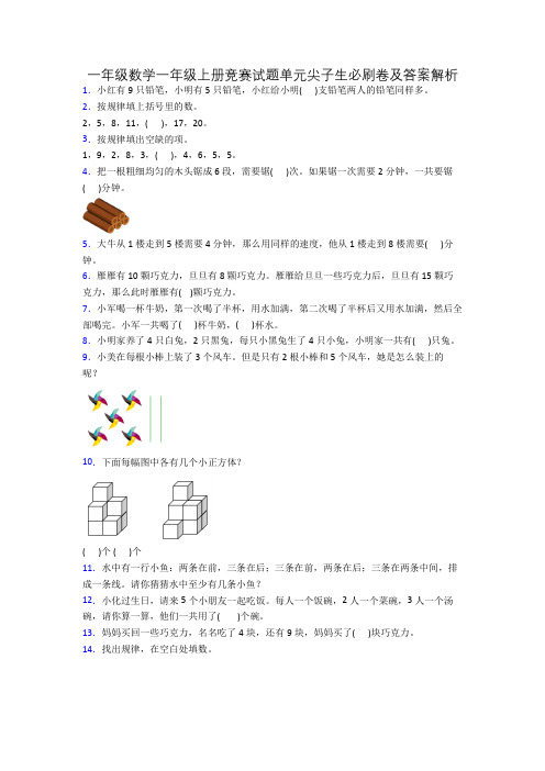 一年级数学一年级上册竞赛试题单元尖子生必刷卷及答案解析