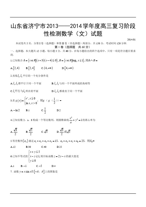 山东省济宁市2013-2014学年度高三复习阶段性检测数学(文)试题