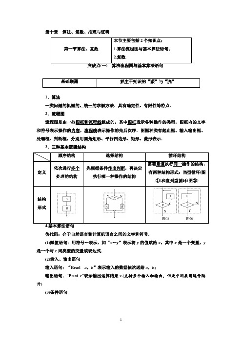 2018-2019学年高中新创新一轮复习文数江苏专版讲义：第十章+算法、复数、推理与证明+Word版含答案