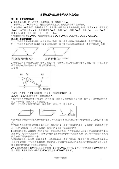 苏教版五年级数学上册各单元知识点总结