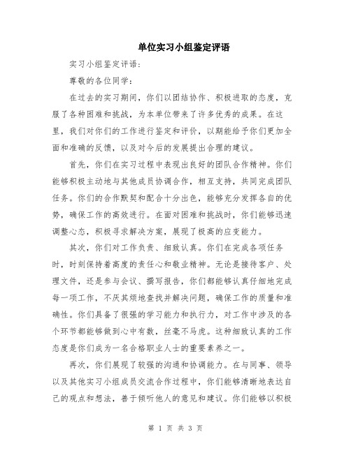 单位实习小组鉴定评语