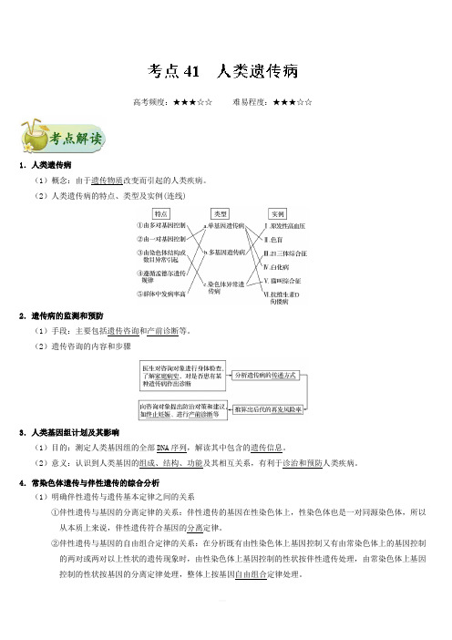 2019年高考生物考点一遍过考点41 人类遗传病 含解析