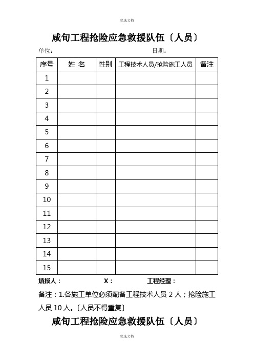 抢险应急救援队伍报表