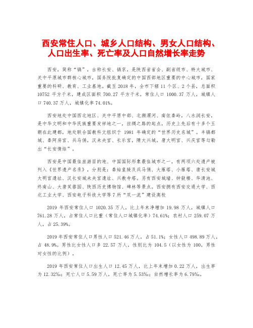 西安常住人口、城乡人口结构、男女人口结构、人口出生率、死亡率及人口自然增长率走势