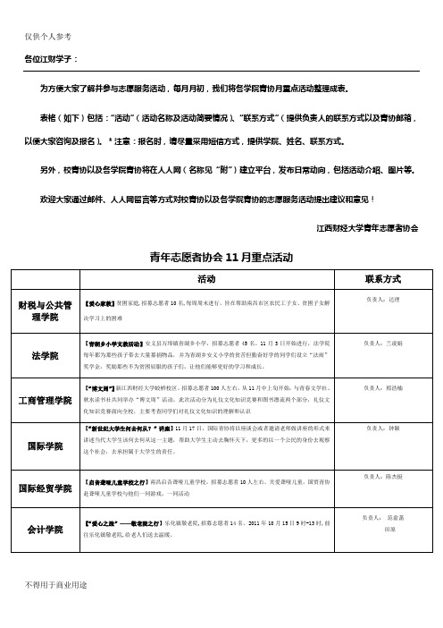 青协11月重点活动表