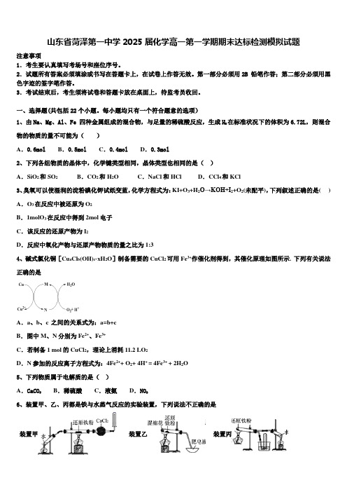 山东省菏泽第一中学2025届化学高一第一学期期末达标检测模拟试题含解析