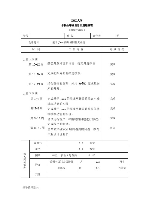 毕业设计计划进程表范本